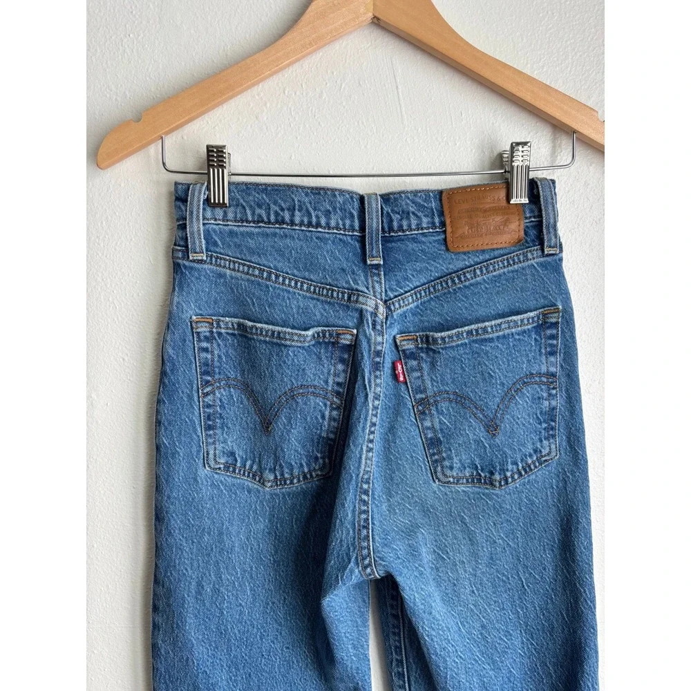 Levis Ribcage Straight Ankle Jean Women Medium Wash Blue High Rise (fits 25x27) - Picture 5 of 12